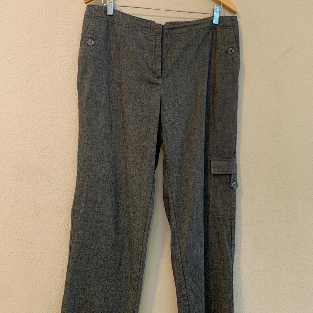 J Jill Cargo Pants Size14 Charcoal Gray Trousers Herringbone Knit Full Wide Leg